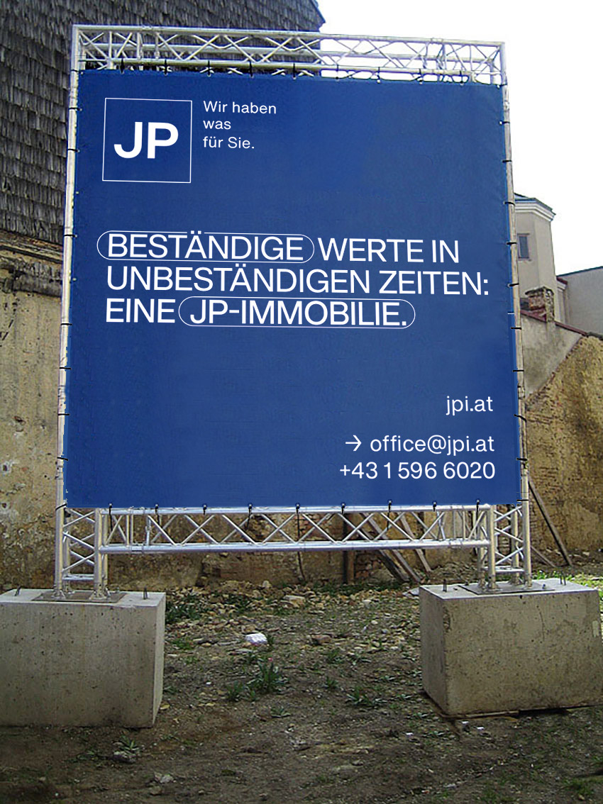 Freistehendes Baustellen-Werbesystem für JP Immobilien